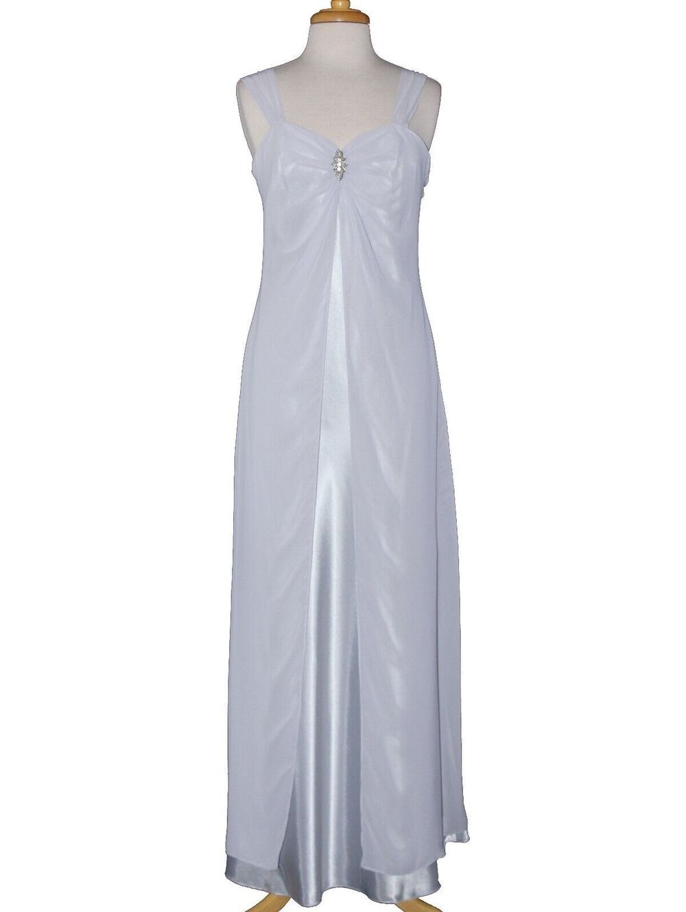 Poly USA #2600 Long Satin & Chiffon Bridesmaid Dress-Empire Waist-Size L-SILVER